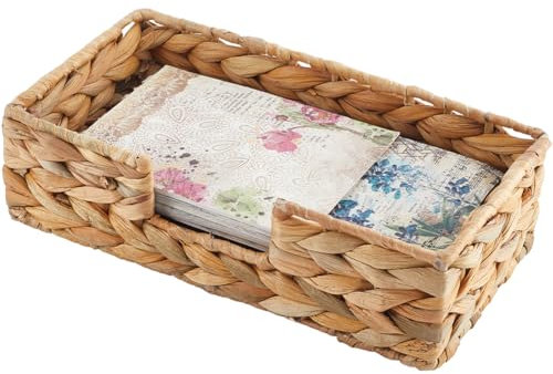 GORGECRAFT Servilletero de Rafia Jacinto de Agua Toallero para Invitados Bandeja Rectángulo Cesta Tejida de Mimbre de Ratán para Baño Cocina Mesas de Comedor Decoración de Fiesta 24.5x13.2x6.9 cm