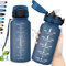 Grsta Trinkflasche, 500ml Trinkflasche Kinder, Trinkflasche Auslaufsicher mit Strohhalm, Trinkflasche mit Zeitmarkierung, Leicht zu Reinigen, Trinkflasche Sport für Schule, Fahrrad, Gym, NavyBlue