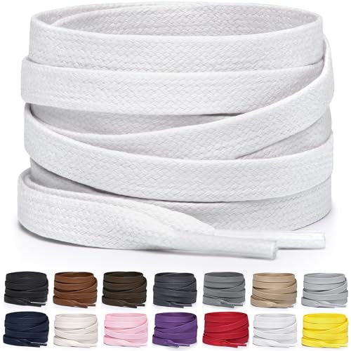 Miscly Cordones Planos de Algodón Encerado - Para Botas, Zapatillas y Zapatos, Disponibles en Varias Longitudes y Colores (Blanco, 114 cm)