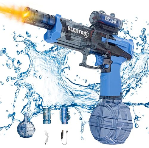 Elektrische Wasserpistole Mit Blitzeffekten, Wasserpistole Elektrisch, Sehr Stark Für Kinder Und Erwachsene, Electric Water Gun, Sommer Wasserspielzeug Für Pool, Strand, Garten (Blau)