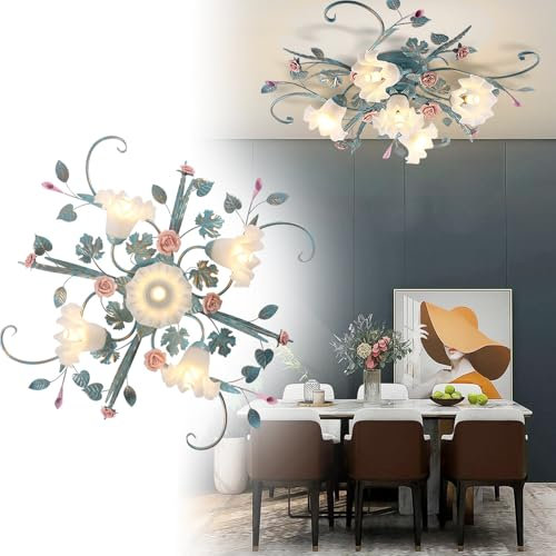 LDIEUWUET Deckenlampe Einstellbares Licht Deckenleuchte,Landleben Retro-Deckenlampe Aus Eisen,5 Köpfe für Wohnzimmer Schlafzimmer Esszimmer Küche (Blau)