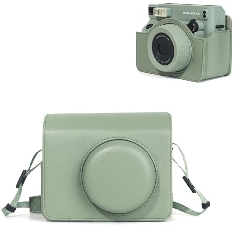 HIYQIN Housse en Cuir Compatible avec Fujifilm Instax Wide 400, Étui de Voyage pour Appareil Photo Instantané Wide 400 avec Bandoulière - Vert