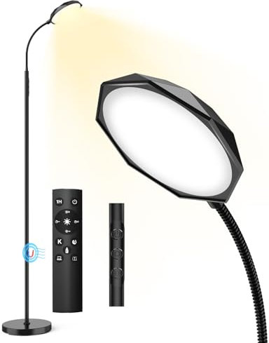 Bototek Modern Floor Lamp for Bedrooms & Living Room - Standing Tall Lamp with Lampshade