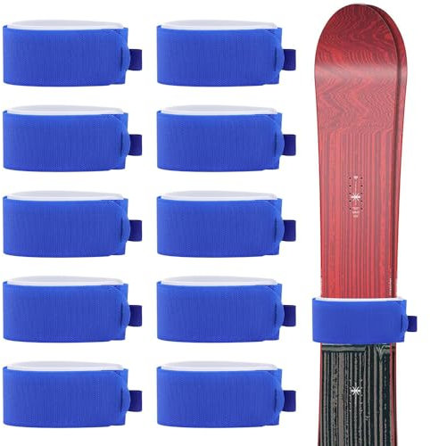 Fiotha 10 Pezzi Cinghie Fermasci, Ski Straps, Cinghie da Sci, Ski Tracolla Regolabile, Fascette da Sci, 5 x 49,5 CM, Nylon, per Tavole Bastoncini Sci Sport Invernali (Blu)