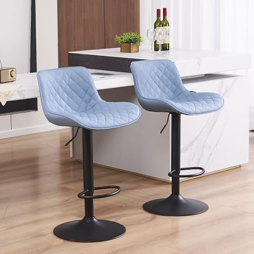 YOUNIKE Barhocker 2er-Set, Verstellbare Frühstücksbarhocker mit Rückenlehne, Moderner Küchenhocker mit PU-Lederpolsterung, Drehbarer Barstuhl aus Metall für die Theke/Insel in der Küche, Blau