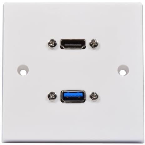 kenable HDMI 2.1 8K 60Hz & USB 3.0 SuperSpeed Multimedia Wall Plate White