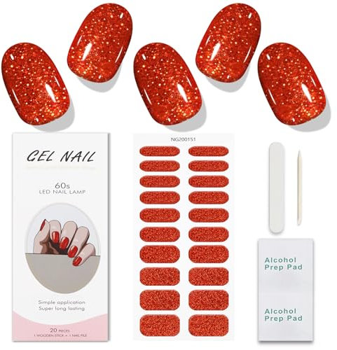 JMEOWIO Nagelfolie Glitzerrot Weihnachten Gel Nail Nagelfolien Selbstklebend Nail Sticker Uv Härtend Dekoration Nageldesign Zubehör