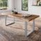 trelevo Esszimmertisch 160x85 cm, Akazienholz massiv, Tischplatte naturfarben, echte Baumkante, U-Gestell Silber, Baumkantentisch