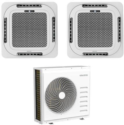 electriQ iQool Multi‑Split 18,000 BTU + 12,000 BTU Smart Ceiling Cassette Air Conditioner with Heat Pump, 3‑Zone Control, A++/A+ Efficiency, 360° Airflow, Includes 5 m Pipe Kit