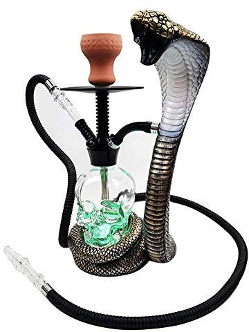SETSCZY LED Shisha Shisha Set Komplettes Set Single Hose Clay Bowl Cobra Shaped Kit Totenkopf Shaped Glass Big Smoke mit Silikon Shisha Kopf und Vase