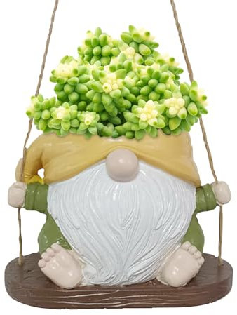 Hängende Blumentöpfe Wichtel Figuren, Blumenampel mit Schaukel für Innen Außen, Wichtel Hängendes Pflanzgefäß zum Bepflanzen, Harz Wichtel Deko Figur Blumentopf für Deko Frühling, Gartendeko (Gelb)