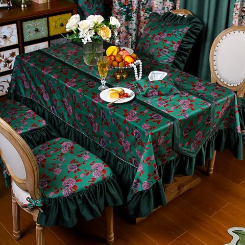 Luxuriöse holländische Samt-Tischdecke mit Rüschen, amerikanischer Retro-Stil, Rosenblüte, ideal für Heimdekoration und Hochzeitsfeier, dicke rechteckige Tischdecke, 160 x 250 cm, elegant und