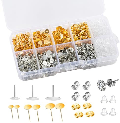 Ohrstecker Rohlinge Kit, Ohrstecke Flash Pad, Ohrstecker Rohlinge, Schmuck Selber Machen Set, Ohrringe Stopper Pfosten Flat Pad für Ohrringe und Schmuckherstellung