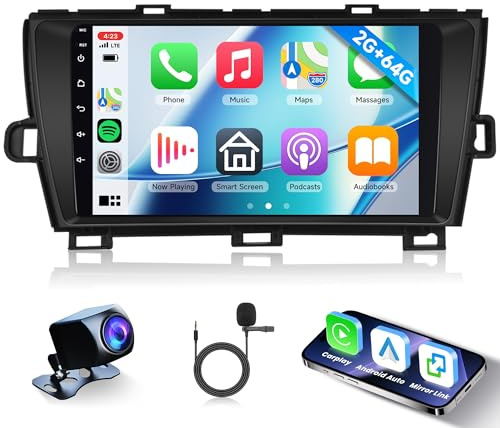 2G+64G Wireless Carplay Android Autoradio 2 Din für Toyota Prius 3 XW30 2009-2015 9 Zoll Touchscreen Autoradio mit Android Auto Navi GPS WiFi Mirror Link Bluetooth FM/RDS USB/EQ/SWC Rückfahrkamera