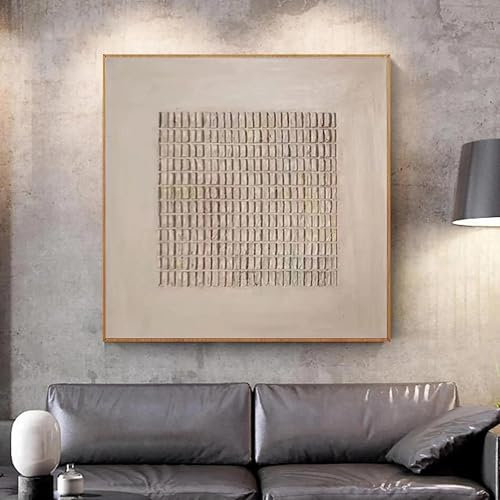 ZHUOYA Grand tableau minimaliste beige, peinture en plâtre neutre, art mural texturé beige, peinture bohème, décoration Wabi Sabi 70x70cm sans cadre