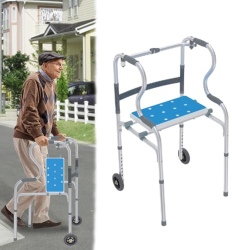 Aufun Gehhilfe für Senioren Leichter Aluminium Rollator, Höhenverstellbarer Gehwagen mit 2 Lenkrollen & Ergonomischen Griffen, Rutschfeste Stabilität, Schmaler Wohnungs-Rollator als Stehhilfe