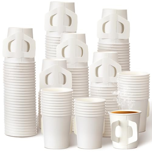 Funtery 50 Count Disposable Espresso Cups with Handles 4 oz White Disposable Paper Cups for Coffee Espresso Tea Hot Cold Drinking Beverage Cocoa Juice Birthday Events Party Office Supplies