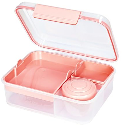EASYLOCK 1650ML Bento Lunch Box with Compartments Salad Boxes for Lunch with Dressing Container Sandwich Box Bento Box for School Office Picnic (Pink)
