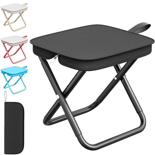 LUKIUP Mini Klappstuhl Hocker,28 cm Klapphocker Faltbar, Hocker Klappbar für Reisen Wandern Garten Angeln Grillen Strand (Schwarz)