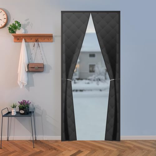 100x220cm Rechteckig Magnetischer Thermisch Isolierter Türvorhang WäRmeschutz Thermo Winddicht Kälteschutz Wasserdicht Schalldämmung Lärmminderung Privatsphäre TüR Vorhang Mit Haken (Schwarz)