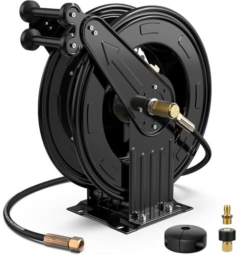 Retractable Pressure Washer Hose Reel with Automatic Rewind, High Performance Steel, for Air, Oil, Water for Outdoor Cleaning (10m)