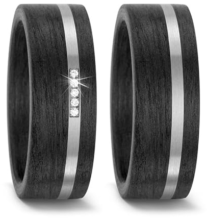 Blue Moon Diamonds Paar Eheringe Trauringe, Titan Carbonringe mit Zikonia, Partnerringe, Antragsringe, Hochzeitsring (Gravur/Etui) | 3956