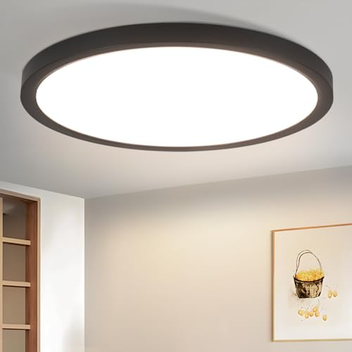 Laittiin Deckenlampe LED Deckenleuchte Flach - 23CM Schwarz Schlafzimmer Deckenbeleuchtung 18W Rund Flurlampe 4000K Neutralweiß Modern Küchenlampe IP44 Wasserfest Badezimmer Lampe für Bad Küche Flur