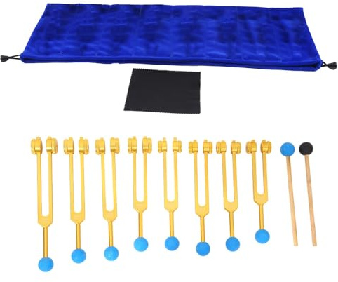 Pqahffowr 7 Chakras Tuning Fork + 1 Soul Weighted Tuning Forks,for Healing Chakra,Sound Therapy,Reliever Stress Easy to Use,Gold