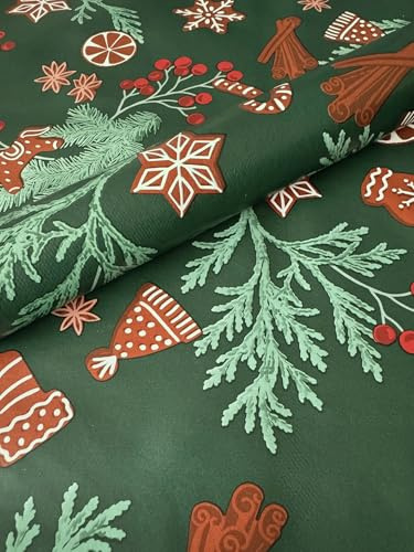 PVC Tischdecke Lebkuchen grün braun Wachstuch Weihnachten Eckig Länge & Breite wählbar abwaschbar Versand GEROLLT!, Größe:120 x 160 cm
