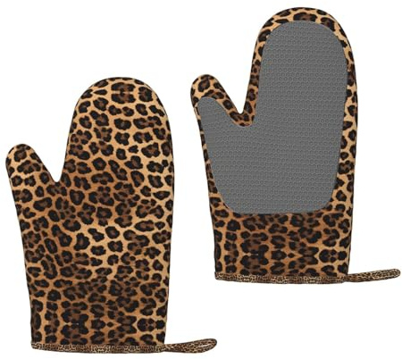 Hitzebeständige Silikon-Ofenhandschuhe mit Leopardenmuster, 1 Paar rutschfeste Backhandschuhe mit Aufhängeschlaufe, Druckdesign