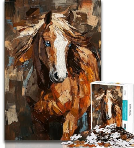 Puzzle für Erwachsene, 1000 Teile, Ölgemälde mit Pferden, lebendiges und einzigartiges Design, entspannendes und herausforderndes Puzzle-Erlebnis (Größe 38x26cm)