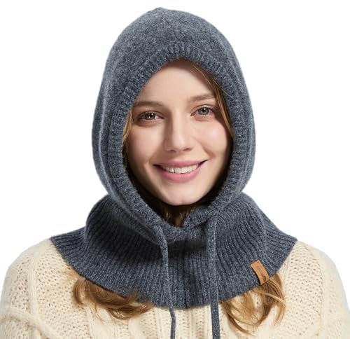 ACUSHLA 100% Merinowolle Sturmhaube Damen Herren, Winter Mütze Schal Warm | 100% Merinowolle Sturmhaube mit Mütze und Schal kombiniert. Weich, warm und atmungsaktiv für Winter, Ski und Outdoor Wandern