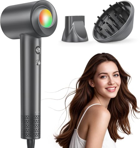 Haokoo Ionen Föhn mit Diffusor - 150.000 U/min Hochgeschwindigkeits Haartrockner Schnelles Trocknend, Fön mit 500 Mio. Negative Ionen, 8 Temperatur-Stufen mit LED, für Locken, Reisen, Zuhause, Salon
