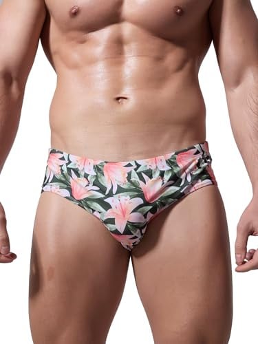 Arcweg Men's Swimming Trunks Briefs Low Waist with Removable Pad Swimwear Elastic Beach Shorts Boxers Underwear