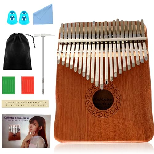 Bqkroa Kalimba Daumenklavier: 21 Tasten Fingerklavier, Kalimba 21 Schlüssel, Tragbares Daumenklavier 21 Schlüssel Marimba mit Stimmhammer, Thumb Piano Instrument für Erwachsene, Anfänger