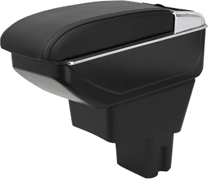 YJYWZH Armrest for Citroën C3 IV/ë-C3 2024-2026 with Cup Holder | Dual-Layer Storage, Sliding Lid, with Cup Holder, Car Centre Console Armrest, PU Leather, Vehicle-Specific Base,Black