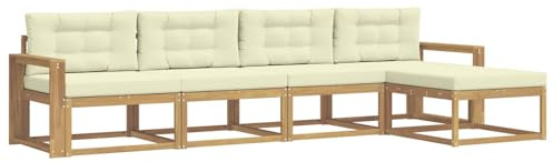 vidaXL Outdoor-Sofagarnitur mit Kissen 4 pcs Weiß und Creme Polyester, Gartenmöbel Set, modern, wetterfest, Sitzgruppe, Ecksofa, Akazienholz, braun, modulare Lounge