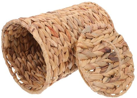 COLLBATH Papelera de Ratán Tejida Tapa, Cesta Vintage para Baño y Dormitorio, Contenedor Portátil de Hierba de Calabaza para Almacenamiento en Hogar