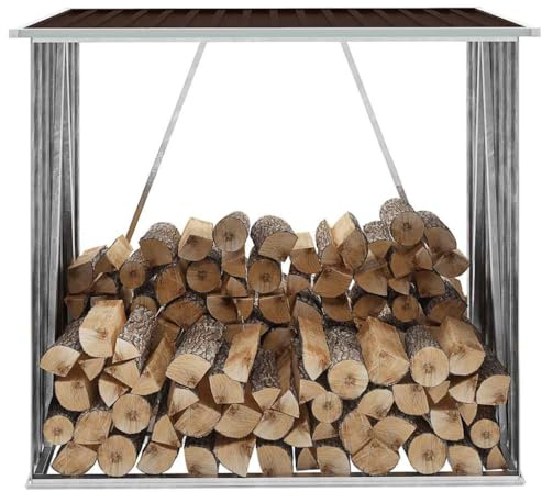 Ordellia Brennholzlager aus verzinktem Stahl braun 163 x 83 x 154 cm mit 2 m³ Volumen für Garten Terrasse Keller Garage, kaminholzregal und brennholzständer für trockene Aufbewahrung