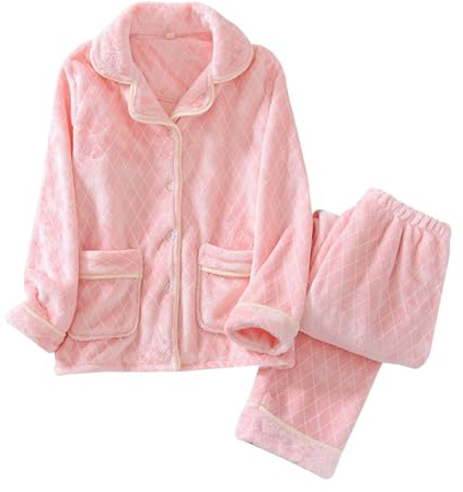 Generisch Ensemble de vêtements de nuit pour femme avec motif treillis épais et chaud pour l'hiver avec manches longues en polaire confortable Haut à manches longues avec pantalon pour les nuits