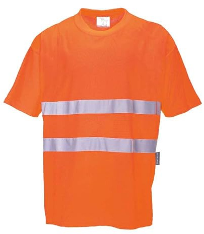Portwest S172 Baumwoll Comfort-T-Shirt Verschweißte Kragennaht Kurzarm Bahn | Orange, XL, EN ISO 20471 Klasse 2, UPF 35+, Klassische Passform, 55% Baumwolle, Grosszügige Passform