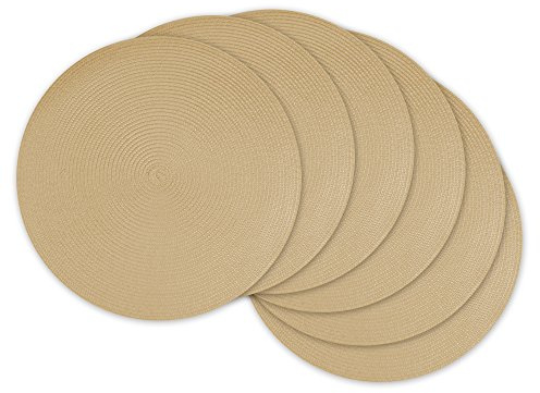 DII Classic Woven Tabletop Collection, Indoor/Outdoor Placemat Set, Round, 15 Diameter, Natural, 6 Piece