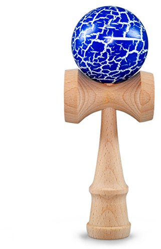 Ganzoo Kendama aus Buchen-Holz, Original Japanisches Traditionelles Holz-Sportgerät mit Kugel, Schnur und Fangteller für Geschicklichkeit/Balancing, Geschenk-Idee (blau Flash + Holz)