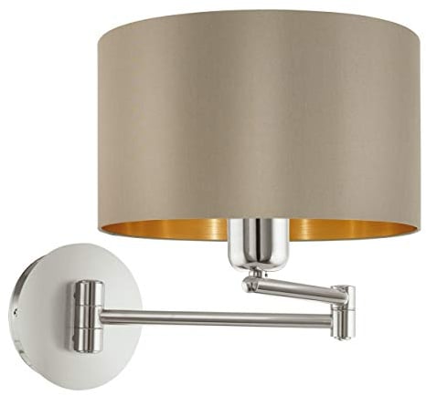 EGLO Wandlampe Maserlo, 1 flammige Textil Wandleuchte, Material: Stahl, Stoff, Farbe: Nickel matt, taupe, gold, Fassung: E27, inkl. Schalter