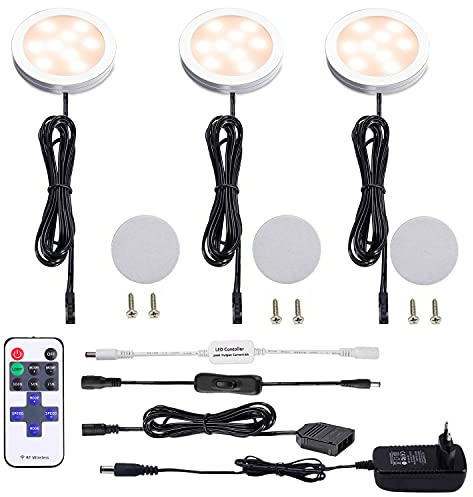 AIBOO LED Cocina Regulable Debajo de La Luz del Gabinete con Control Remoto Inalámbrico por RF,Iluminación Empotrada en Gabinete LED,3 Paquetes de Luces LED de 12V6W con Pantalla(Blanco Caliente2700K)