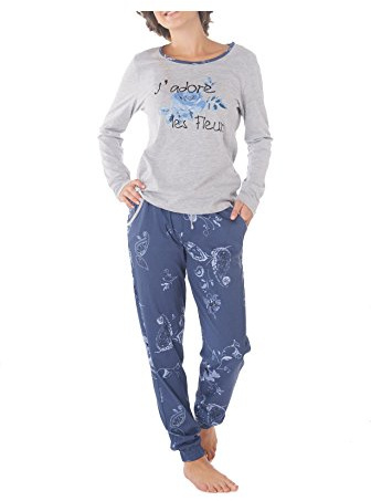 Consult-Tex Damen Schlafanzug Set, Baumwolle-Jersey Langarm Nachtwäsche, Plaid Pyjamahose mit dehnbarem Bund, Hausanzug, Freizeitanzug, Pyjama Set SUN8