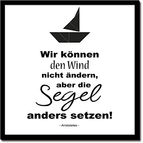 ARTLAND Bild mit Rahmen Kunstdruck gerahmt 35x35 cm Wandbild Wohnzimmer Design Bilder mit Sprüchen Motivation Segeln Kunst Schwarz Weiß T9LG