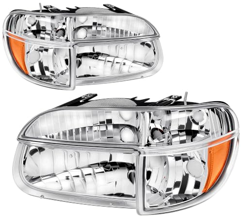 AUTOSAVER88 Scheinwerfer Montage kompatibel mit 1995–2001 Ford Explorer/Mountaineer OE Style Ersatzscheinwerfer Chrom Gehäuse mit bernsteinfarbenem Reflektor klare Linse + Ecklichter