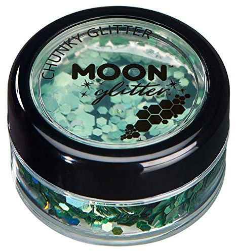 Holographischer grober Glitzer von Moon Glitter - 100% kosmetische Glitzer für Gesicht, Körper, Nägel, Haare und Lippen - 3g - Grün
