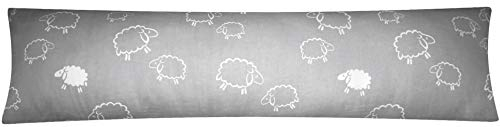 Heubergshop Baumwoll Renforcé Seitenschläferkissen Bezug 40x145cm - Schafe Lämmer in Grau und Weiß - 100% Baumwolle Kissenbezug (99-7-B)